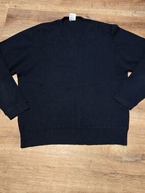 Vintage Country Road Men's Navy V-Neck Sweater 100% Pure Wool Work Wear Large